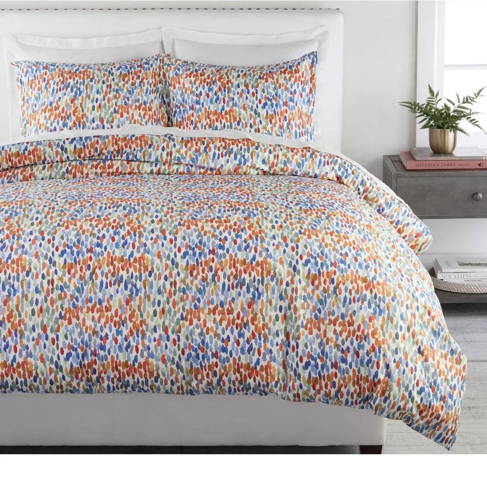 Pottery Barn Annabel Watercolor Dot Organic Percale King Cal Duvet Cover NEW